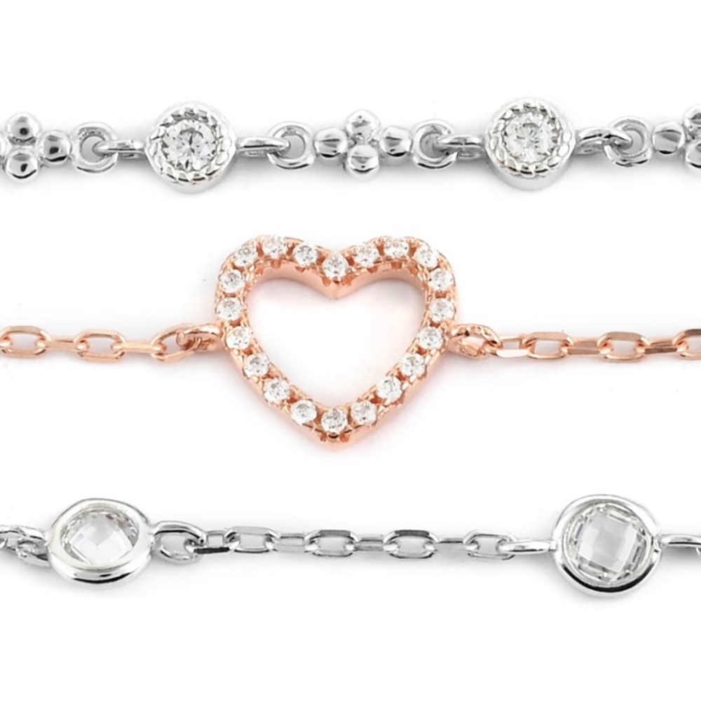 Simulated Diamond Beaded Cable Chain Heart Bracelet